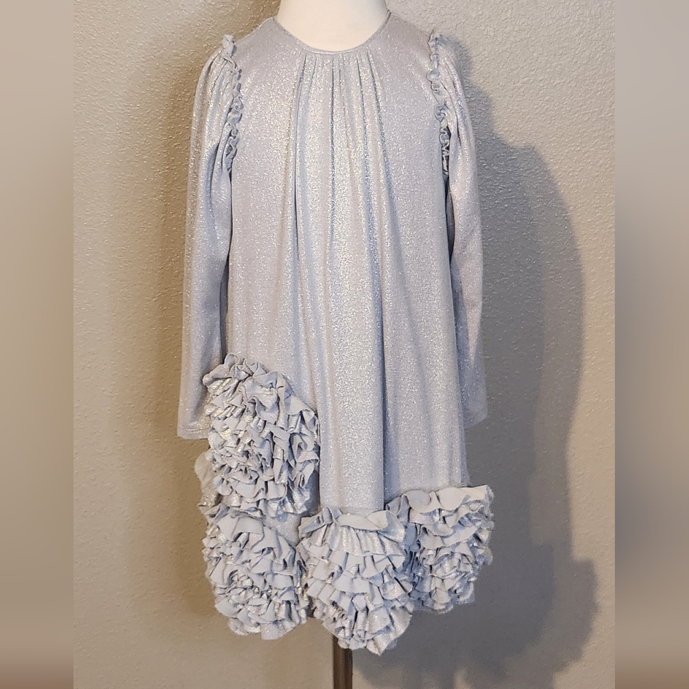 Isabella & Chloe Sparkly Silver Dress w/ Rosettes